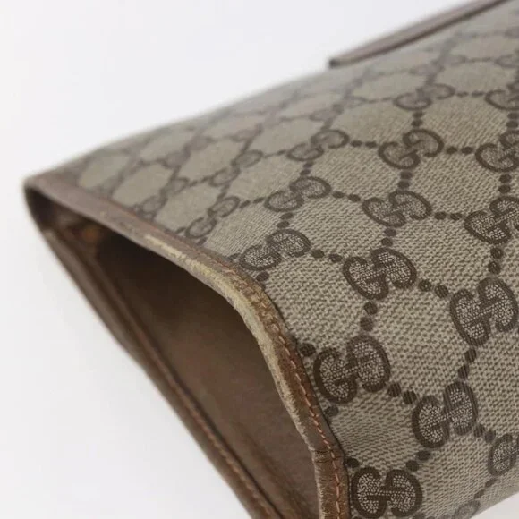 GUCCI GG Supreme Web Sherry Line Clutch Bag PVC Leather Beige Red